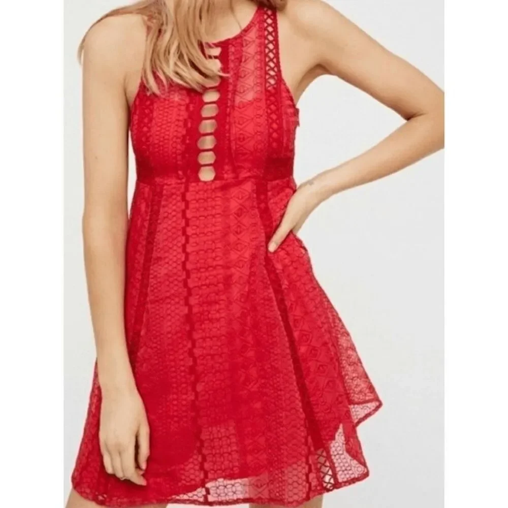 Free People Women’s 2 Wherever You Go Red Lace Dress